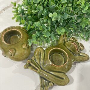 Partylite Frogs Set Votive Candle Tea Light Holder Qty  2 Collectible Green Zen